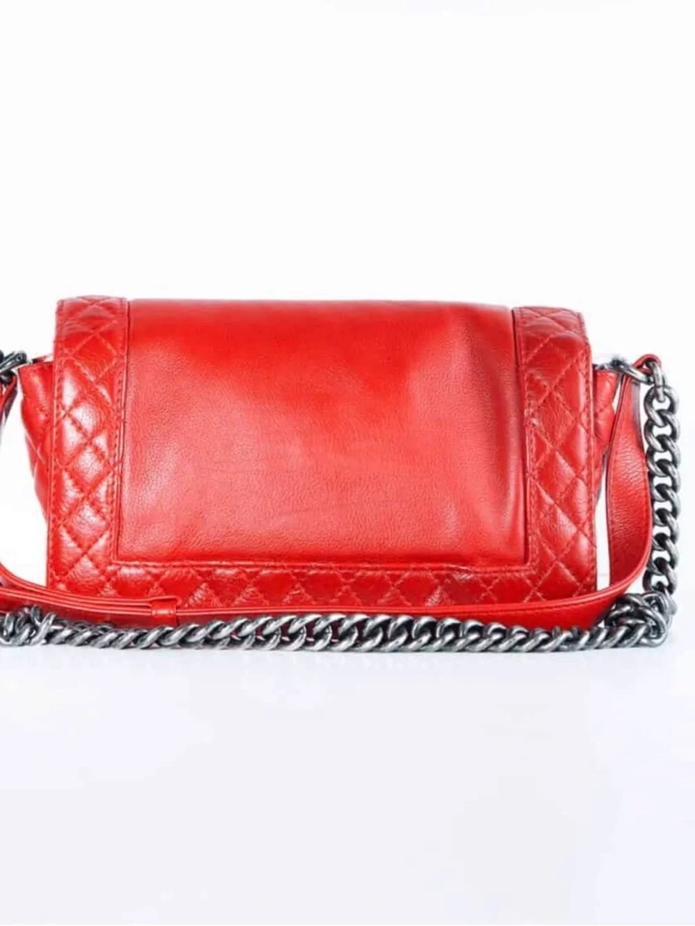 CHANEL Red Quilted Lambskin Chain Crossbody Boy Bag (comes with authentication)